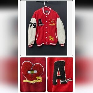Aelfric Eden LETTER LOVE FLOCKING COLOR MATCHING VARSITY JACKET STREET BRAND